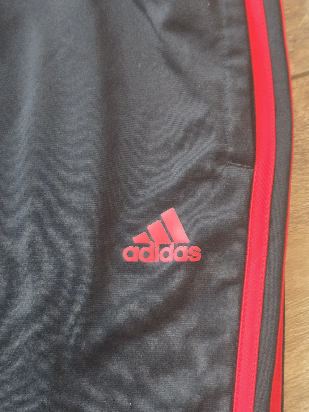 Adidas Men's Large Black Red 3-Stripe Track Pants Open Hem Drawstring Large